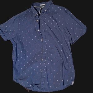 Denim & Flower Navy Shirt with Pink Accents